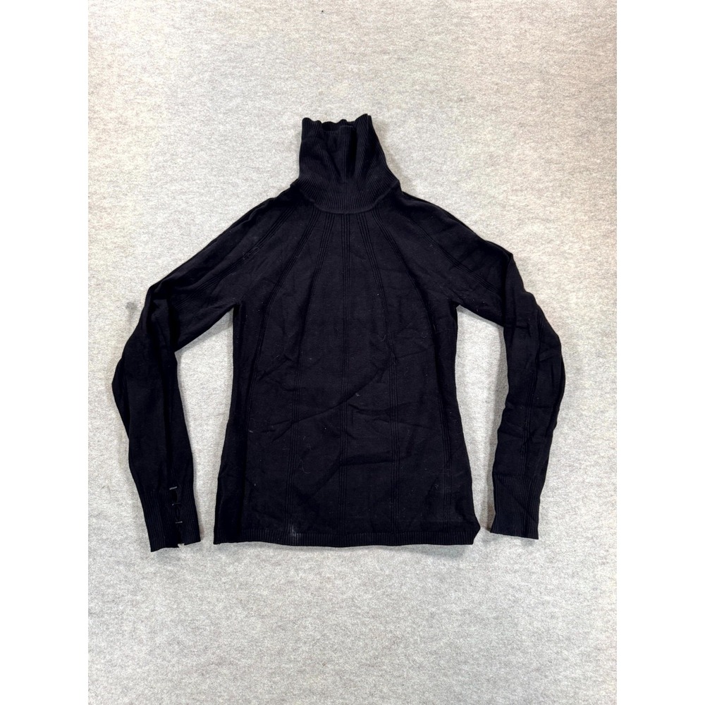 White House Black Market Turtleneck Sweater Womens M Black Ribbed Knit Pullover